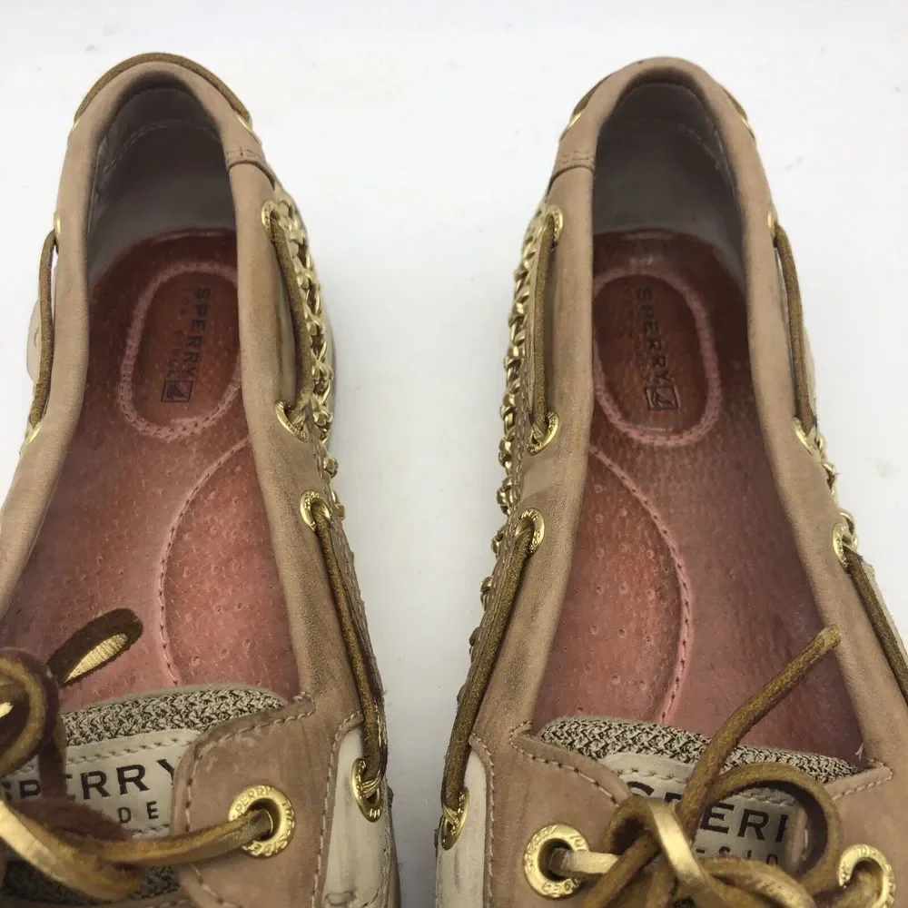 Sperry‎ Top Sider Women's Tan Brown Leather Chain Link Boat Shoes Size 7.5